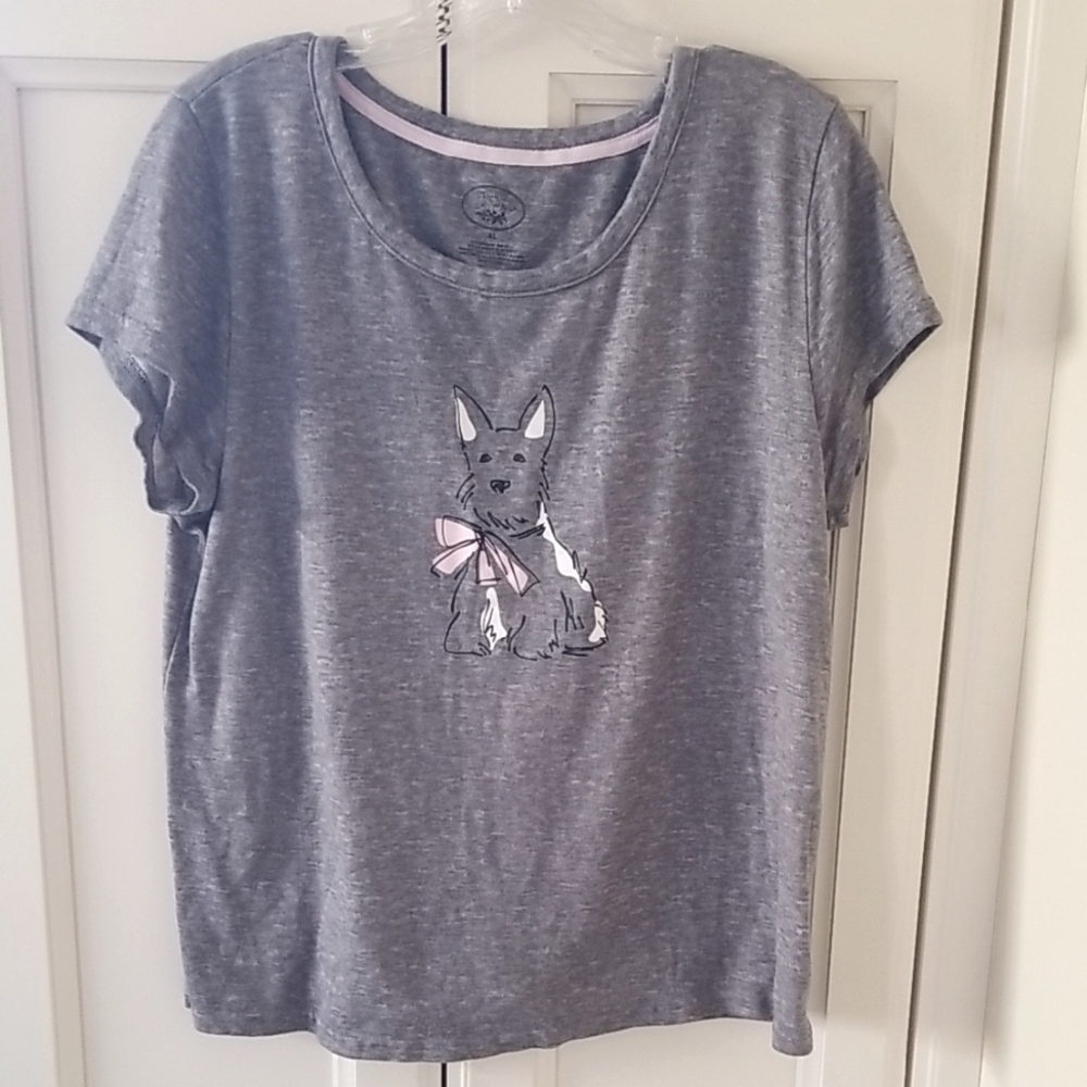 Laura Ashley Gray Top Featuring Scotty Dog Print 🐾